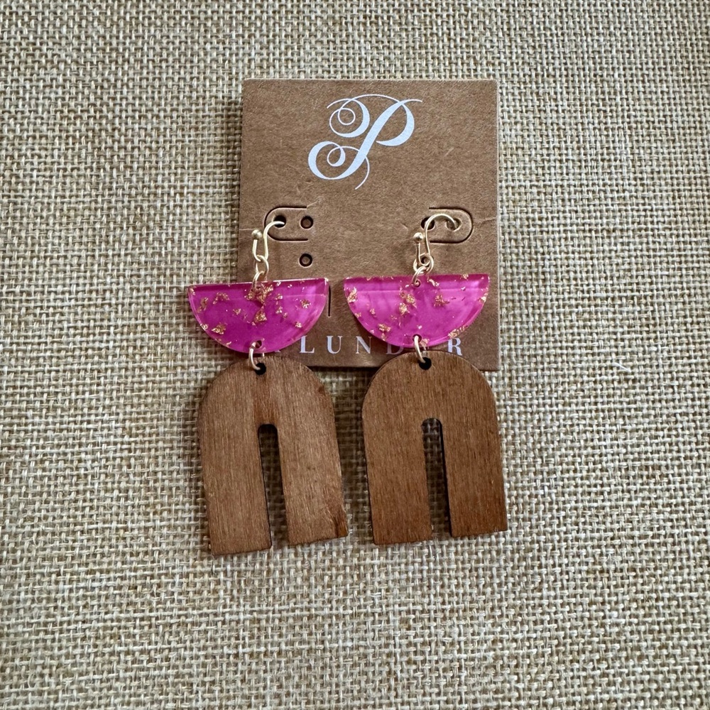 Plunder Pink Gold and Wood Drop Earrings
